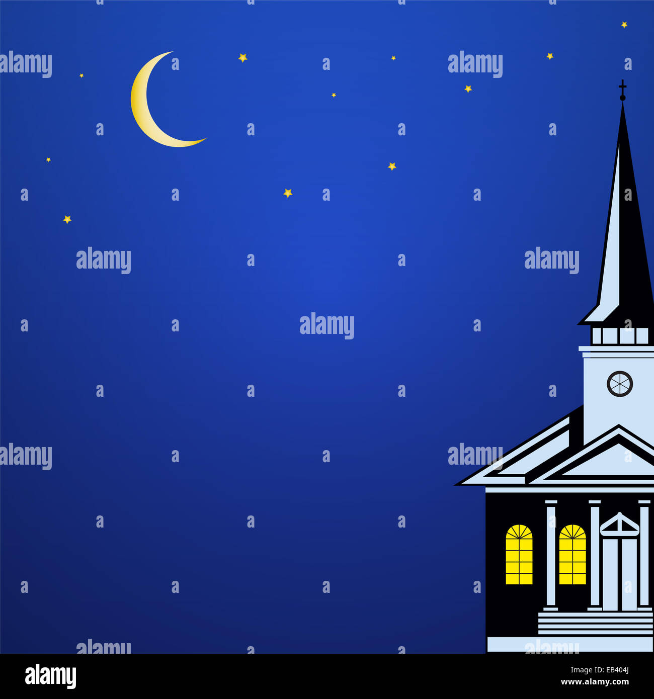 Paesaggio Di Natale con la Chiesa la guglia, starlit notte di luna Foto Stock