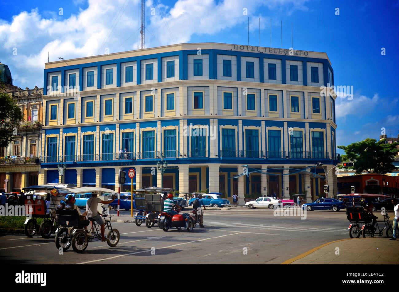 L'Hotel Telegrafo in Old Havana, Cuba, un classico progettato edificio del XIX secolo di fronte Havanas Central Park. Foto Stock
