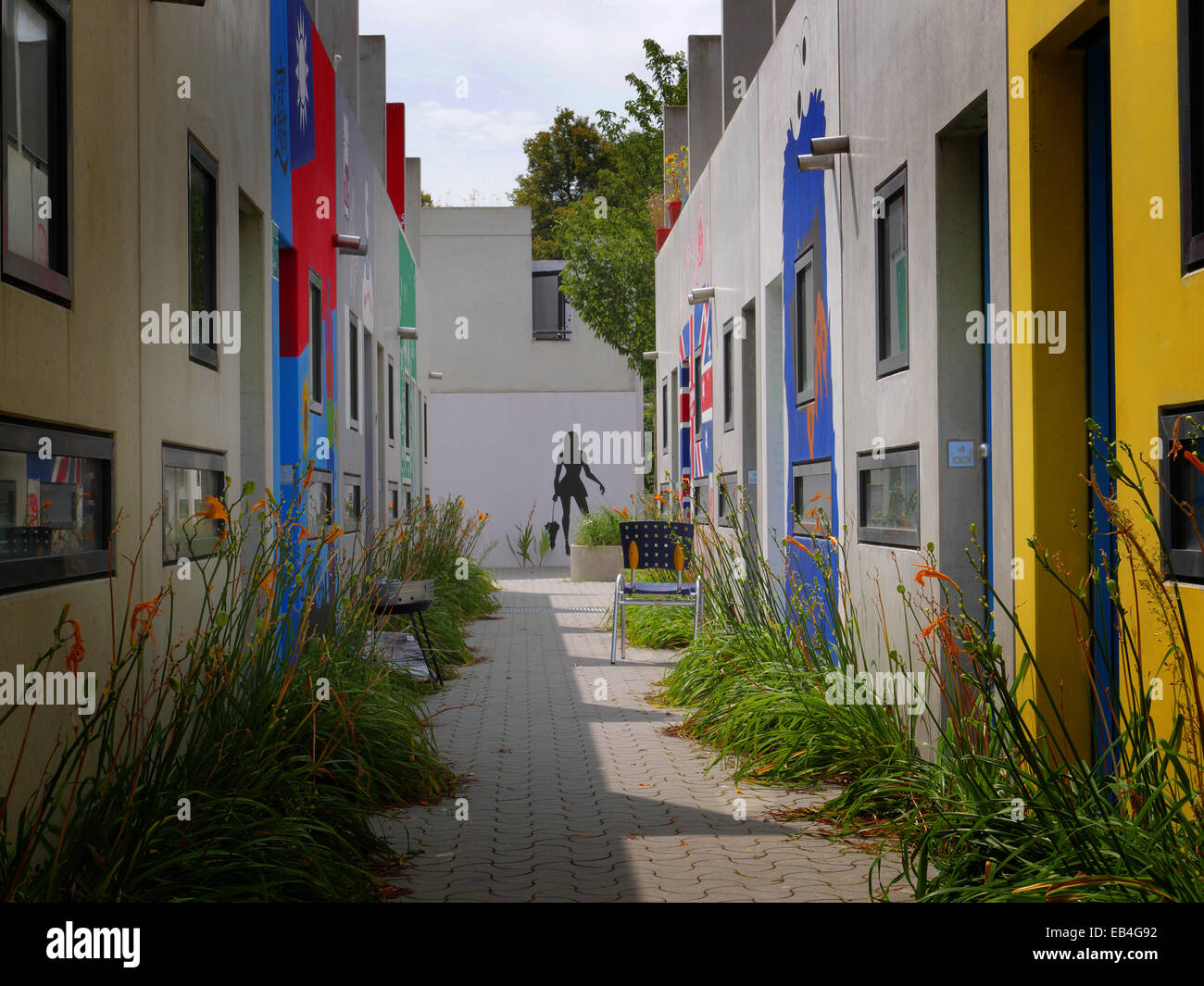Monaco di Baviera Alloggio studenti villaggio olimpico Olympia Park, precedentemente noto come giochi olimpici atleta alloggio in 1972. Foto Stock