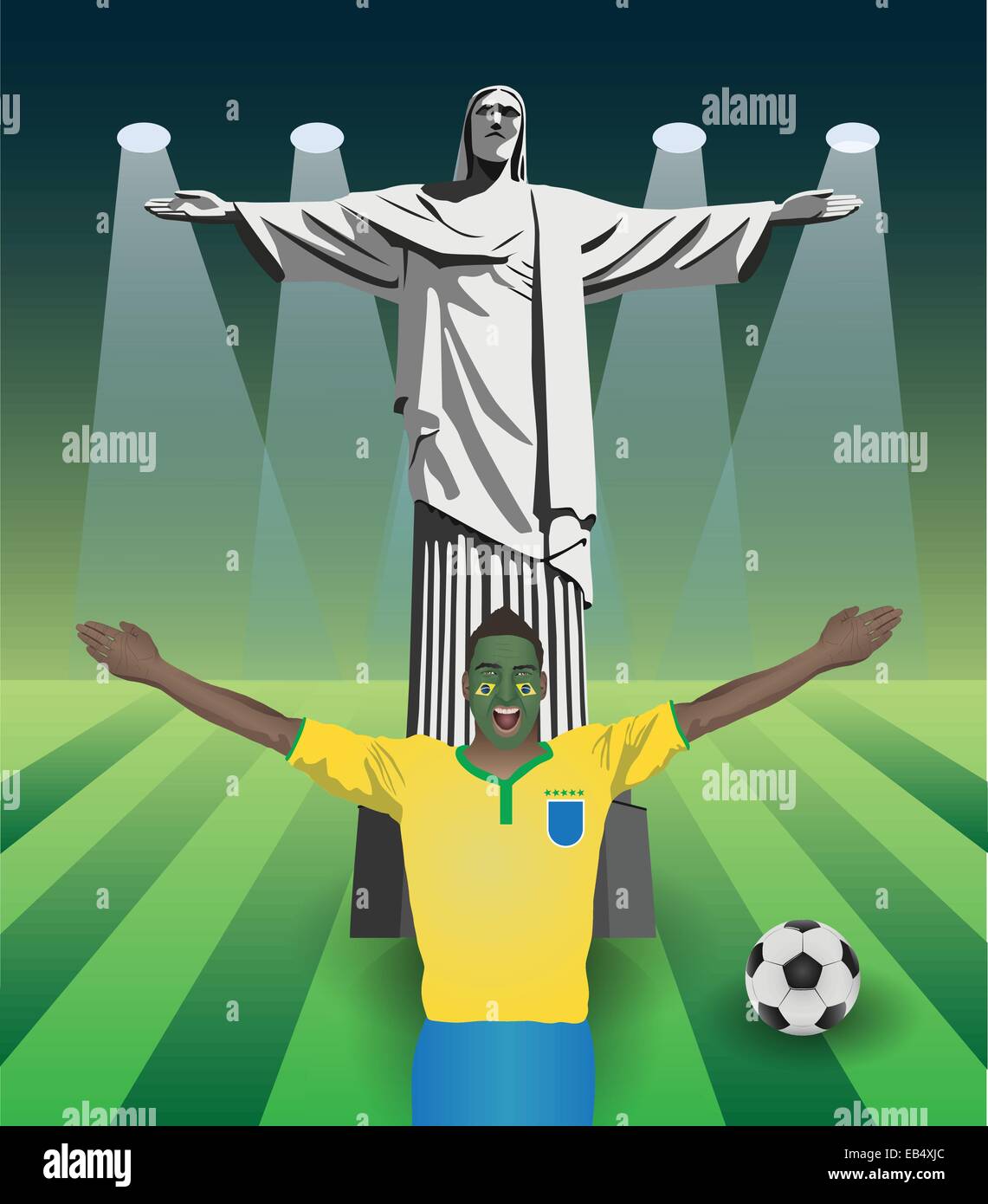 Coppa del mondo fifa ventola con Cristo il Redentore statua Illustrazione Vettoriale