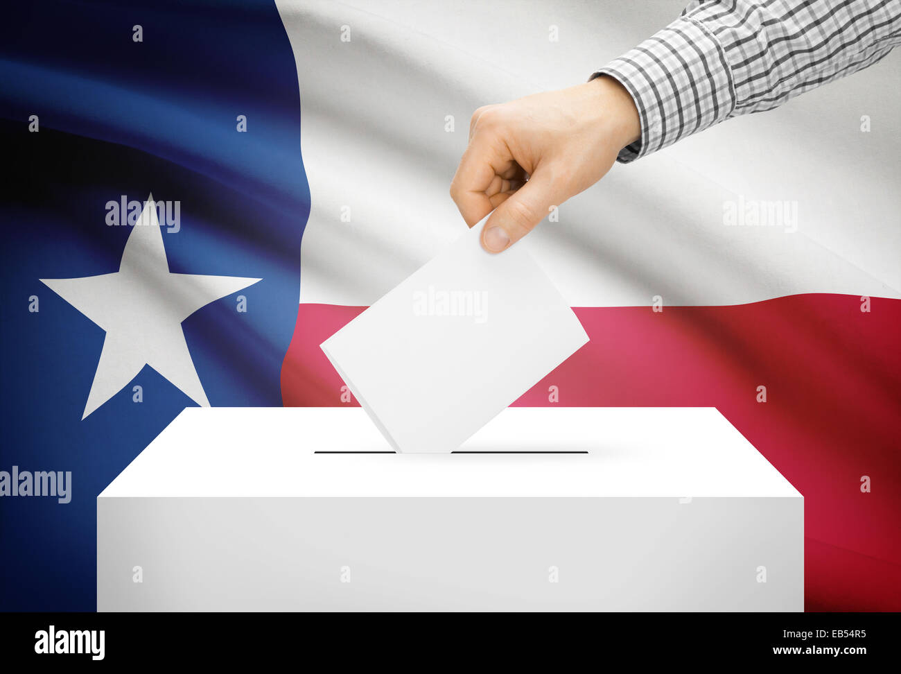 Concetto di voto - urne con bandiera nazionale sullo sfondo - Texas Foto Stock