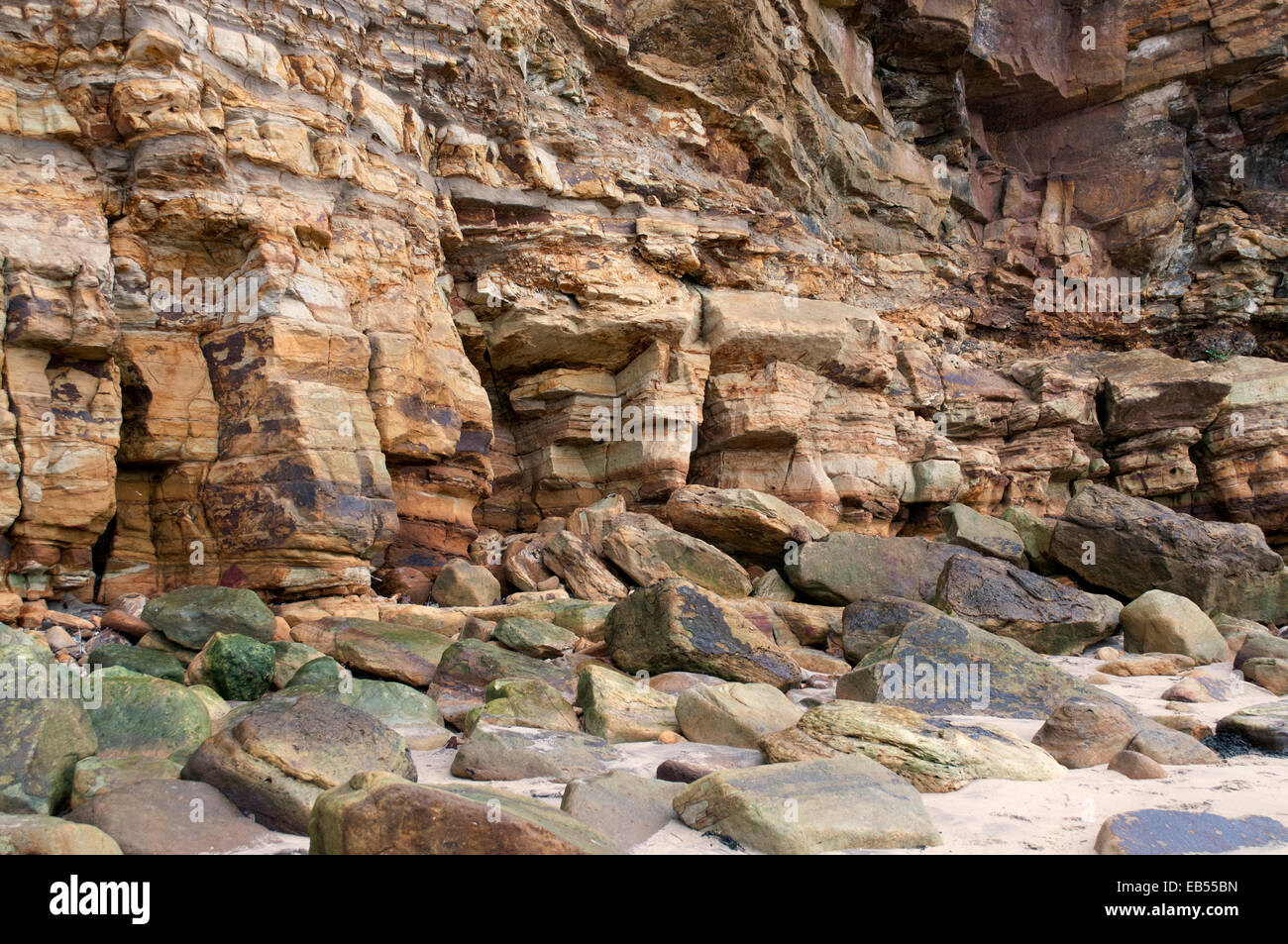 La stratificazione di arenaria visto a West Cliff Whitby Foto Stock