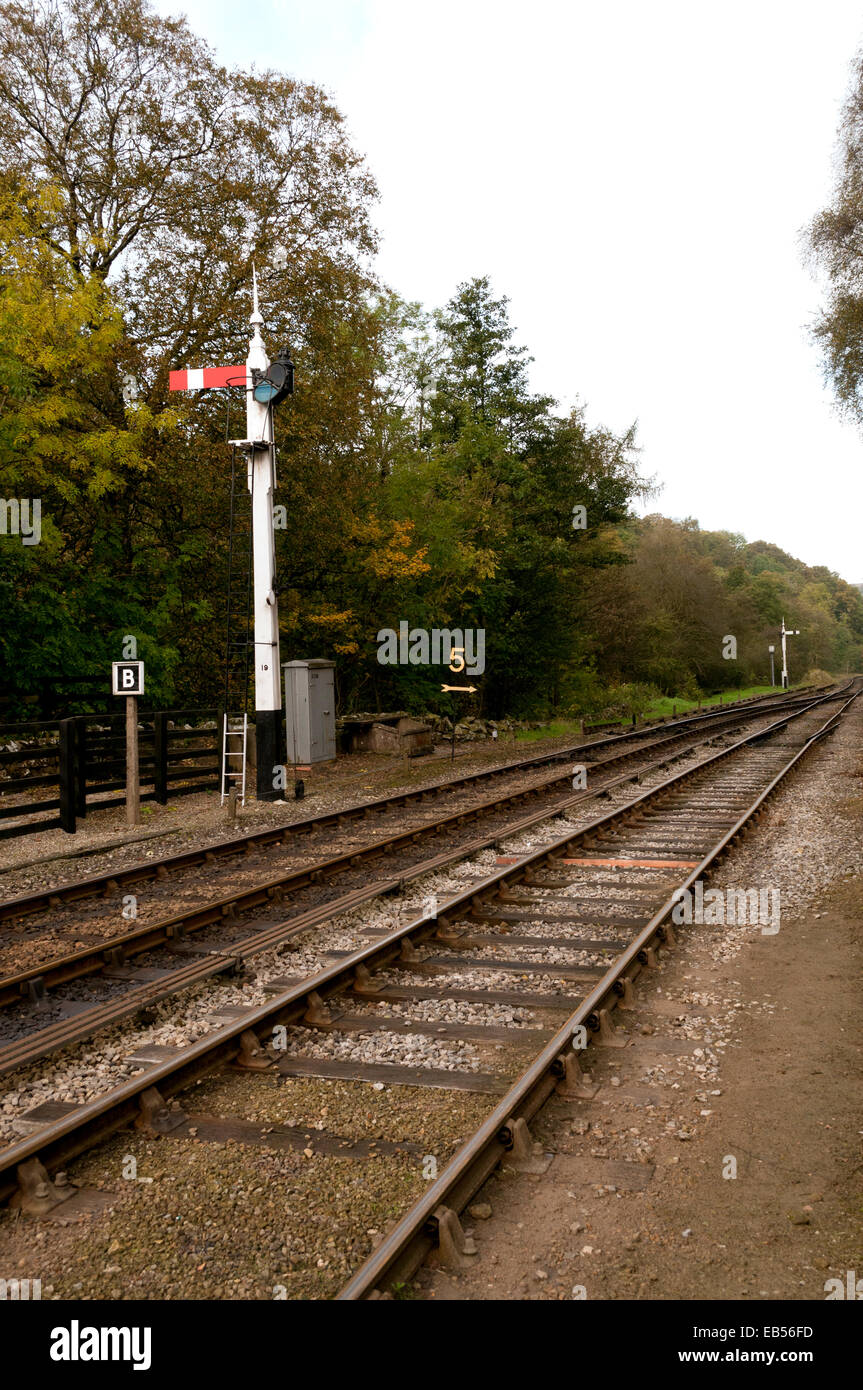 North Yorkshire Moors segnale ferroviario Goathland Foto Stock