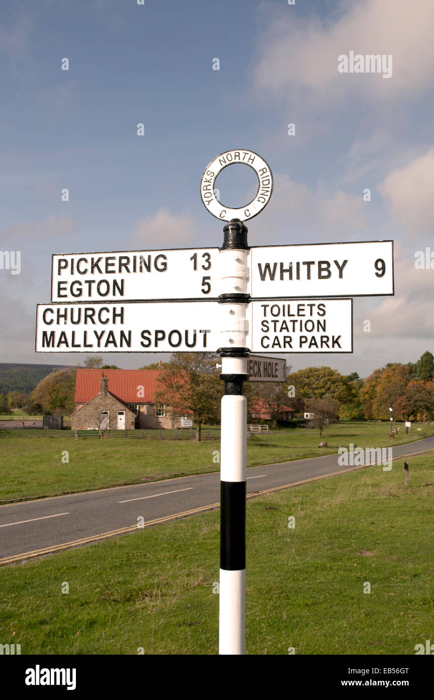 Direzione segno a Goathland North Yorkshire Moors Foto Stock