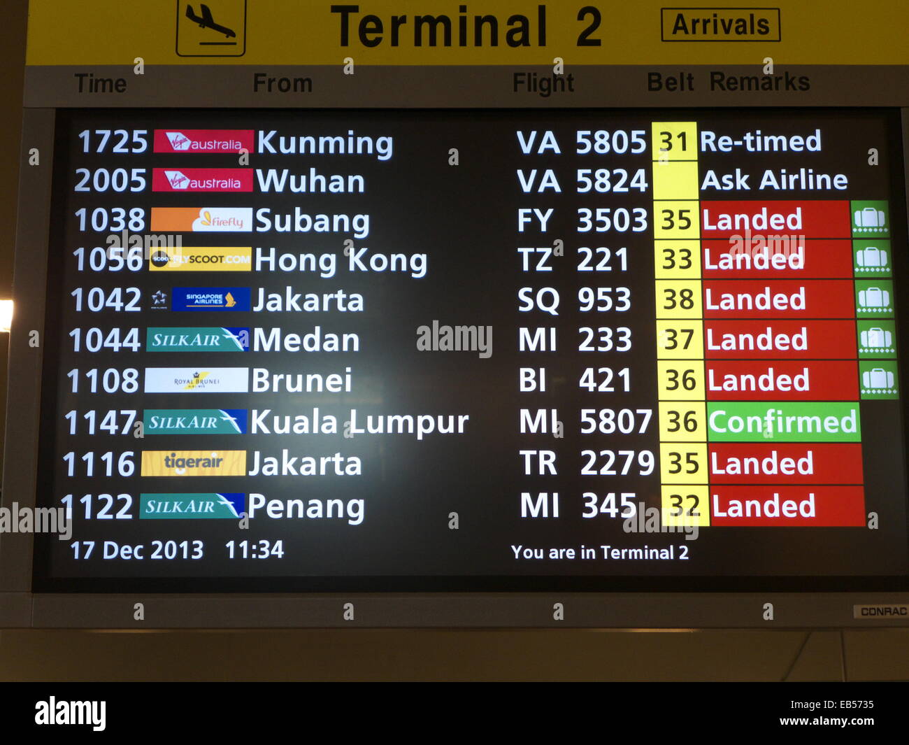 L'Aeroporto Changi di Singapore calendario delle informazioni di volo Foto Stock