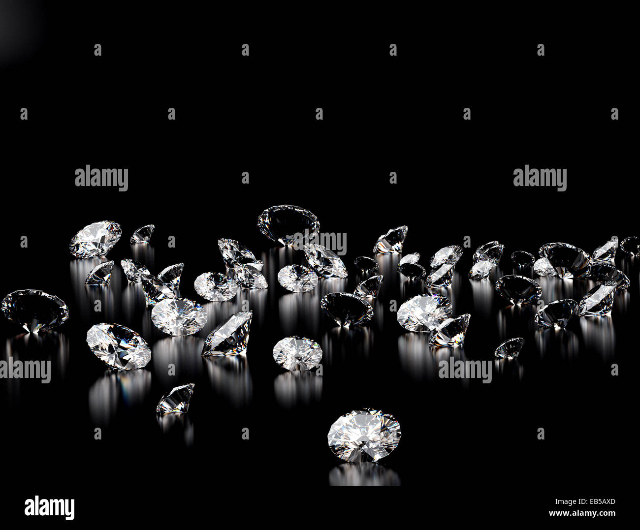 Assortiti e di taglio di diamanti lucidati su sfondo nero Foto Stock