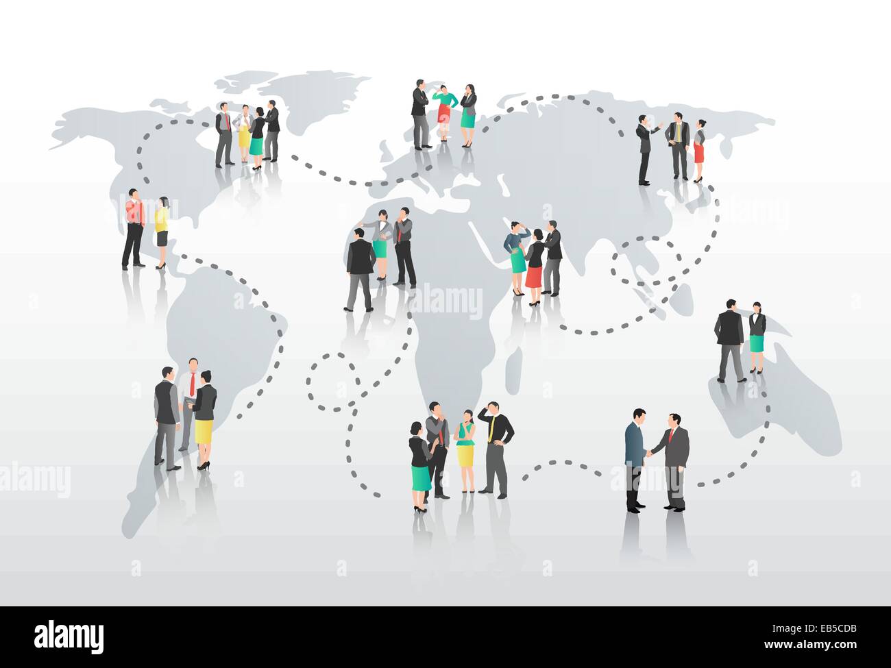La gente di affari con linee di collegamento e la mappa del mondo Illustrazione Vettoriale