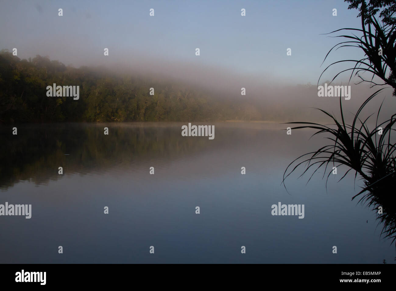 Lago Eacham in una nebbiosa mattina Foto Stock