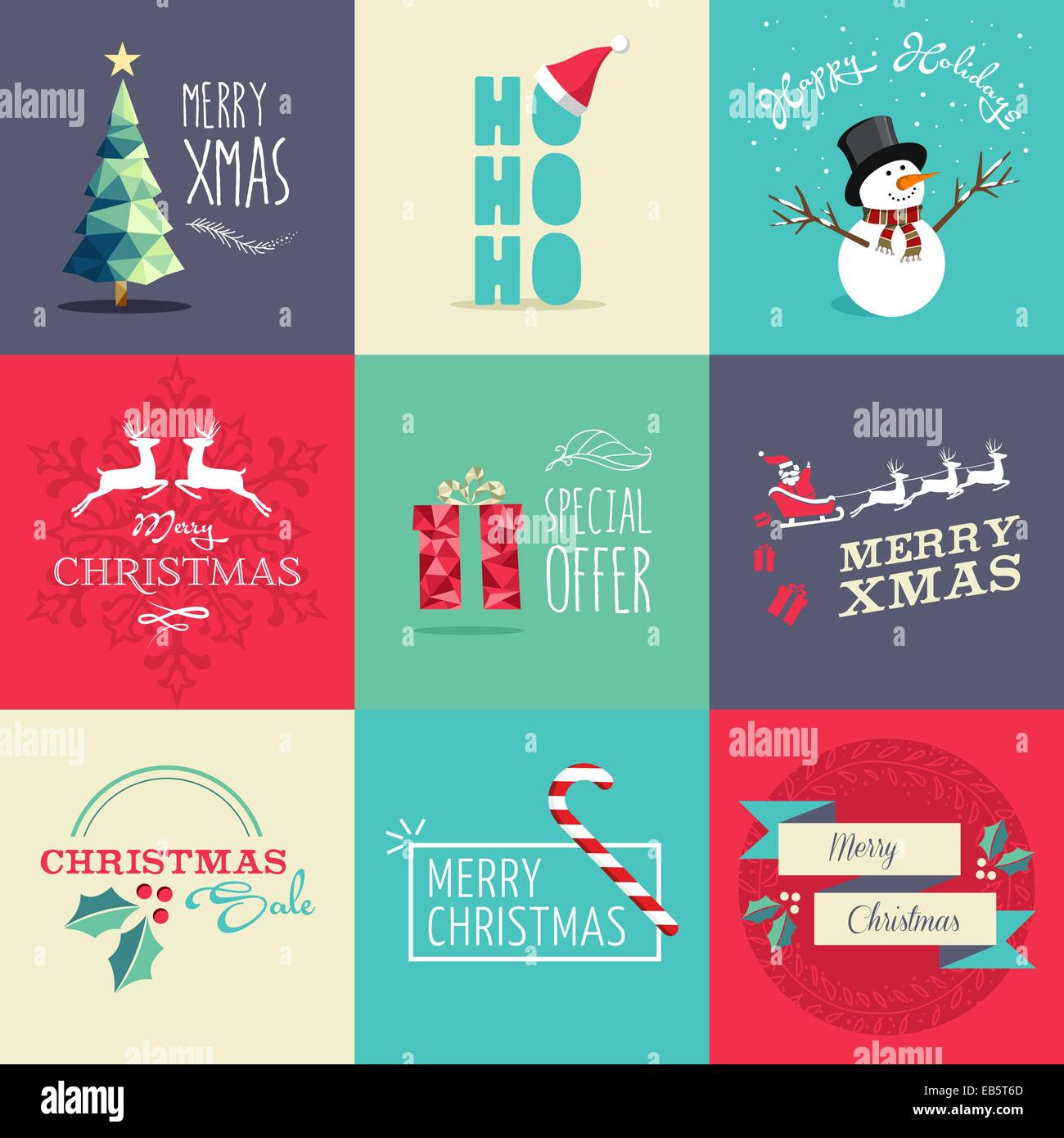 Set di piana degli elementi di design per il Natale. Ideale per il biglietto di auguri, poster e modello di web. EPS10 file vettoriale organizzati in laye Foto Stock