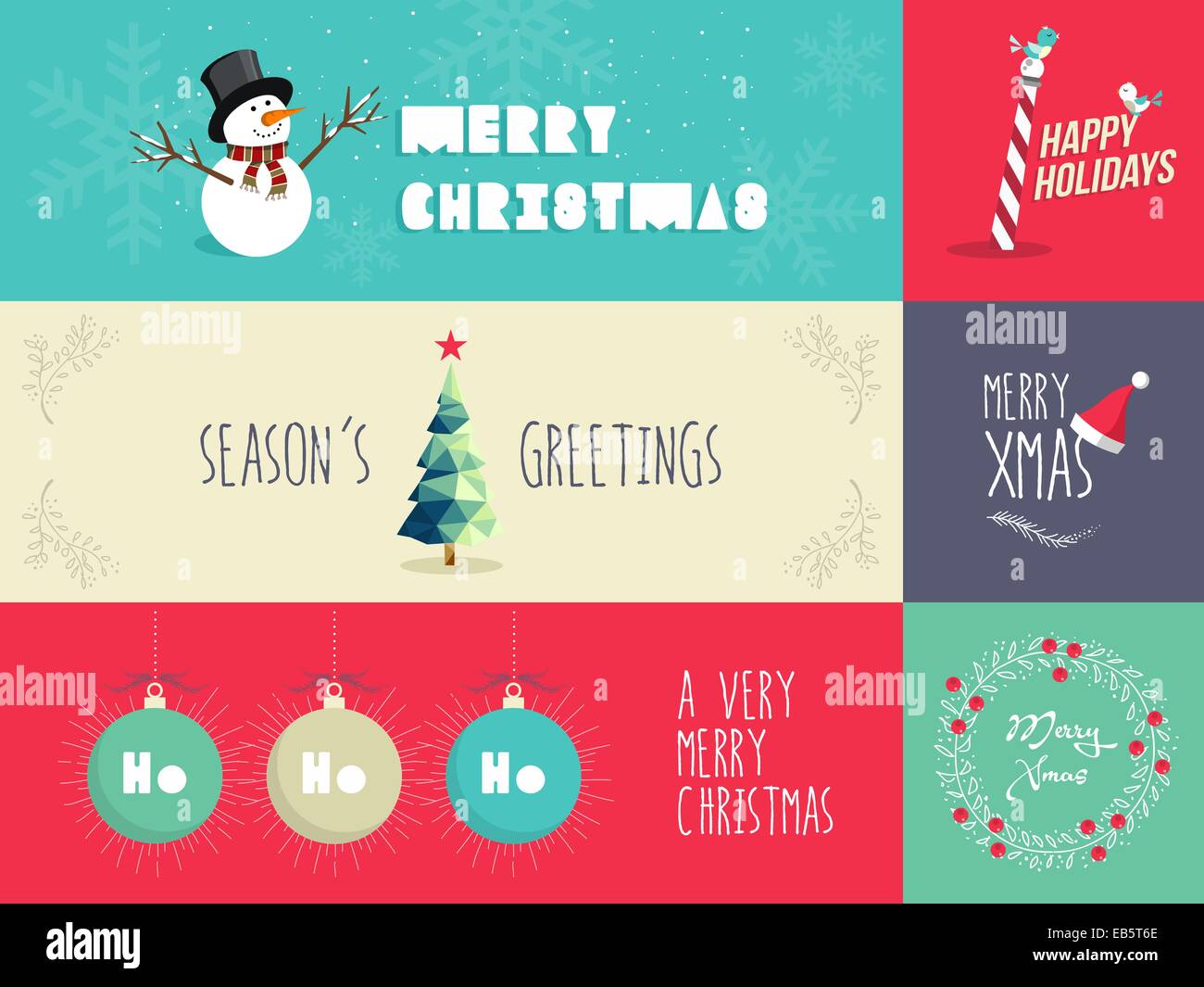 Set di piana degli elementi di design per la stagione di Natale. Ideale per il biglietto di auguri, poster e banner web. EPS10 file vettoriale organizzati in Foto Stock