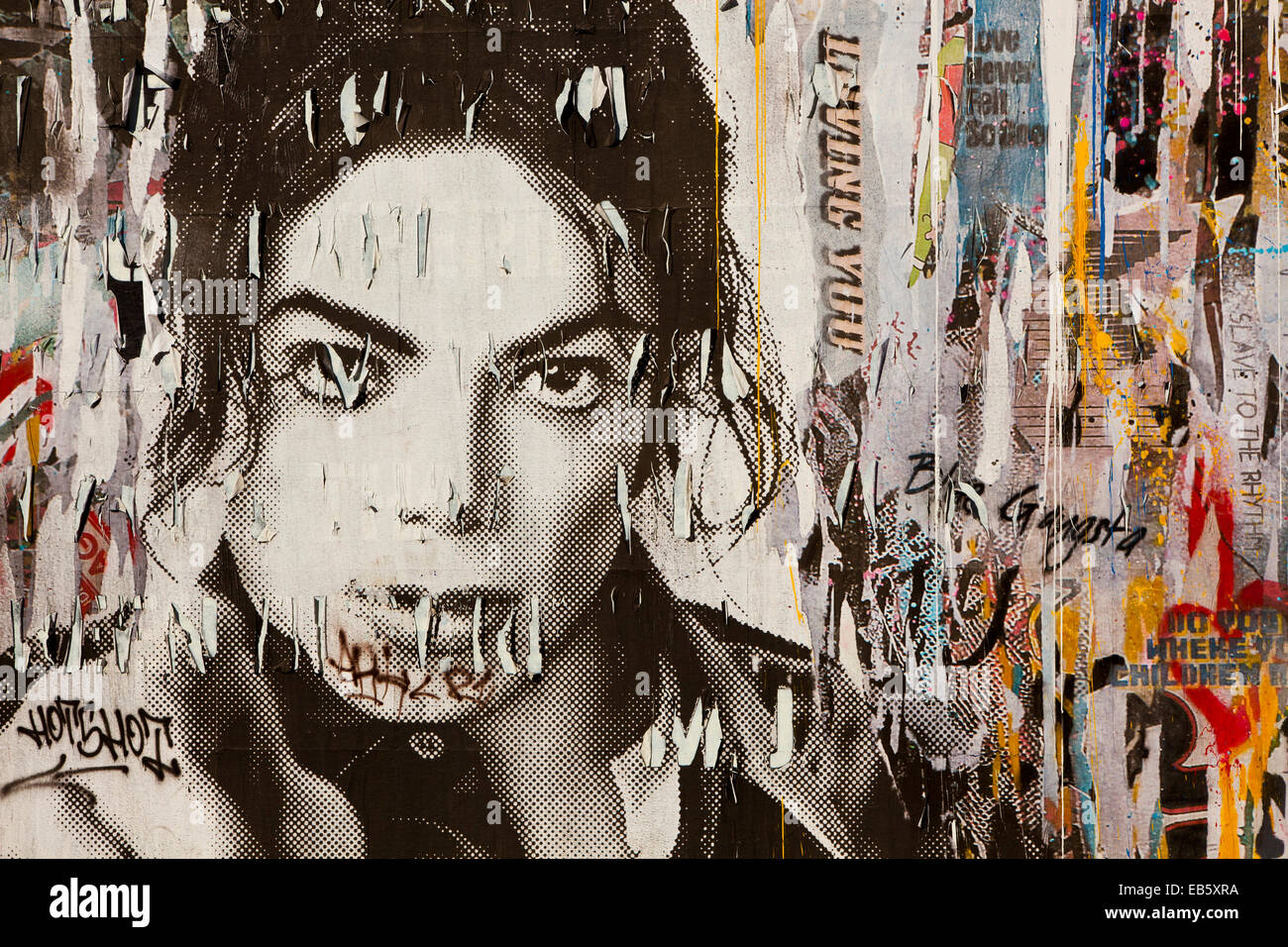 Arte di strada raffigurazione di Michael Jackson su un muro di La Brea Blvd., Los Angeles, California, Stati Uniti d'America (possibilmente Foto Stock