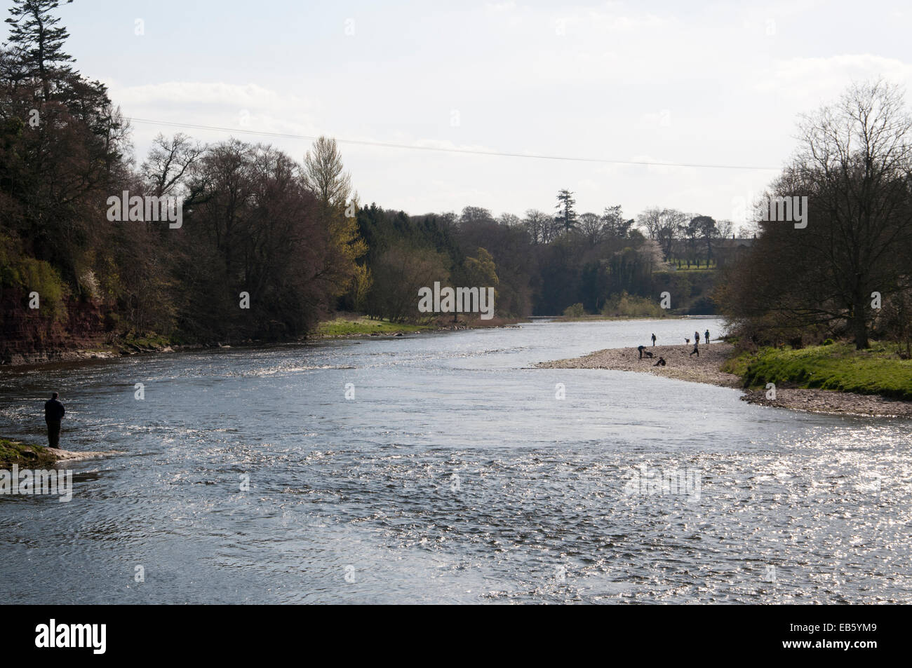 Guardando in giù il fiume Tweed vicino a Melrose Foto Stock