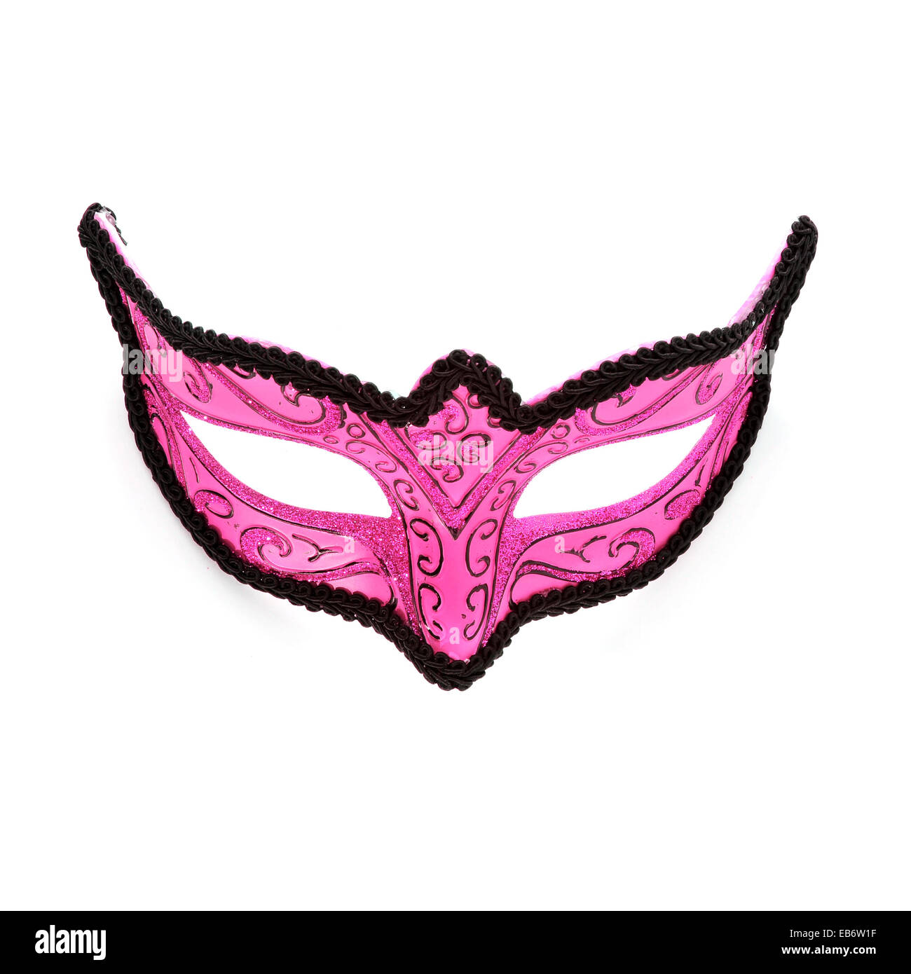 Un elegante rosa maschera di Carnevale su sfondo bianco Foto Stock