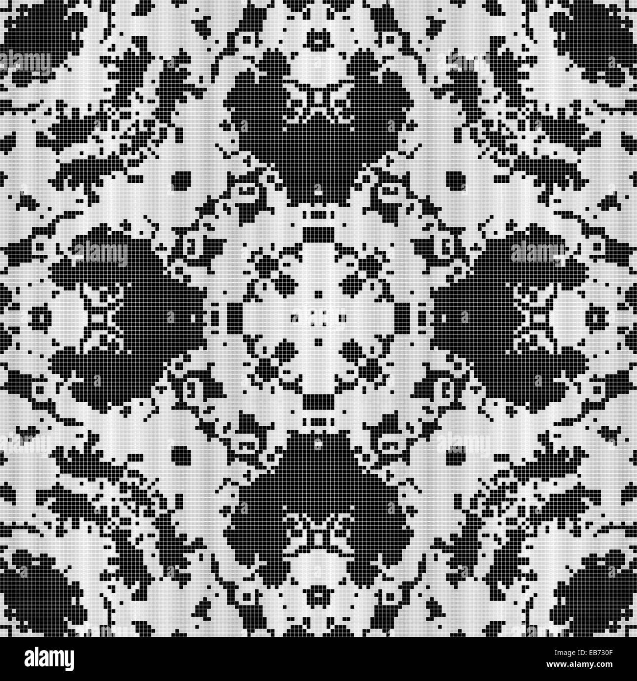 Pizzo Bianco tenda abstract seamless pattern su uno sfondo nero. Foto Stock