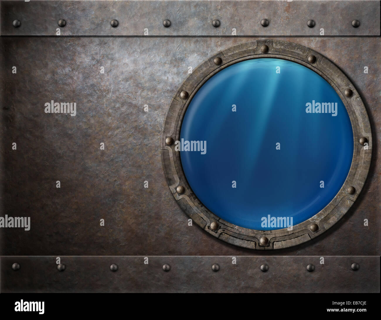 Sottomarino o corazzata oblò steam punk sfondo in metallo Foto Stock