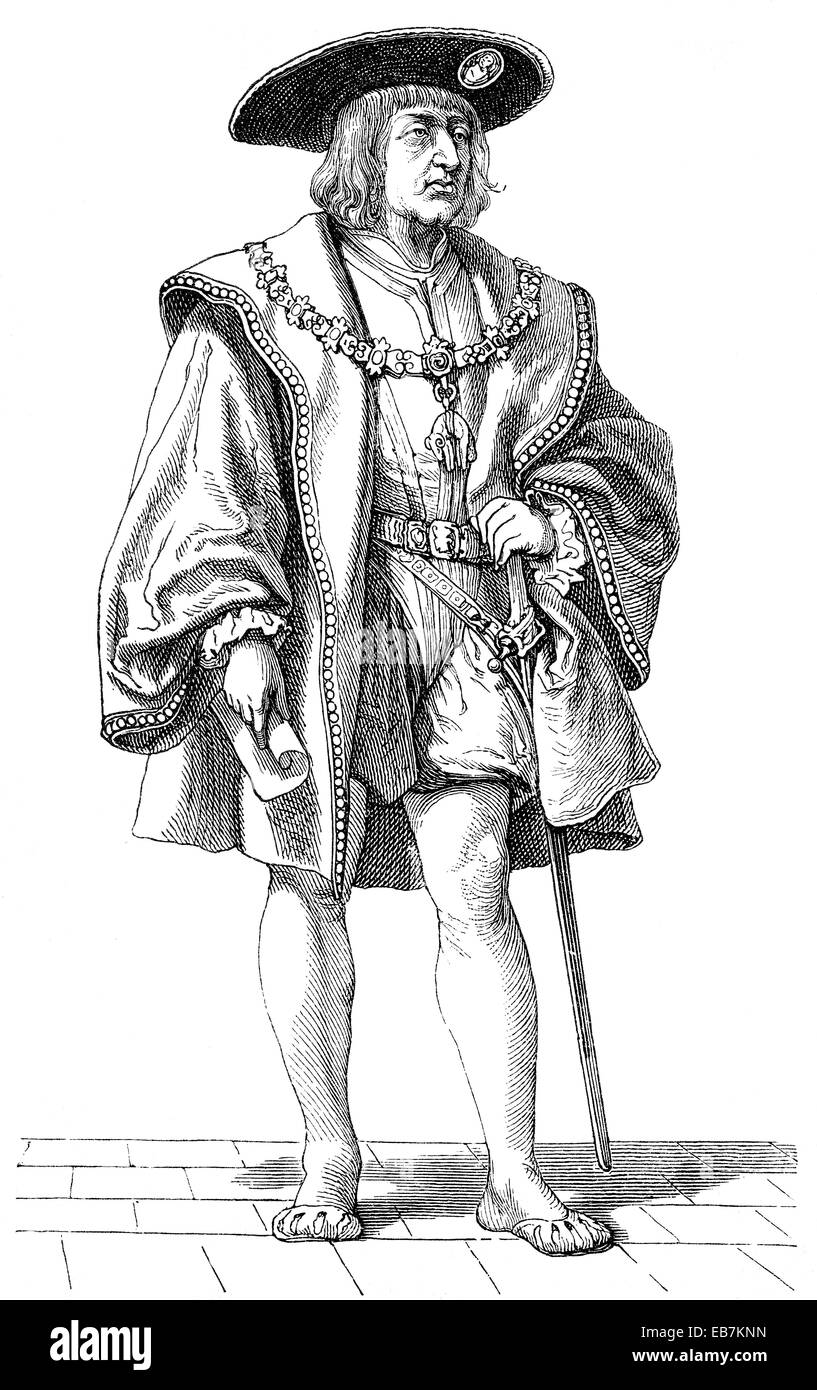 Massimiliano I. von Habsburg, 1459 -1519, duca di Borgogna, re di Germania, Arciduca d'Austria e imperatore del Sacro Romano Impero, Foto Stock