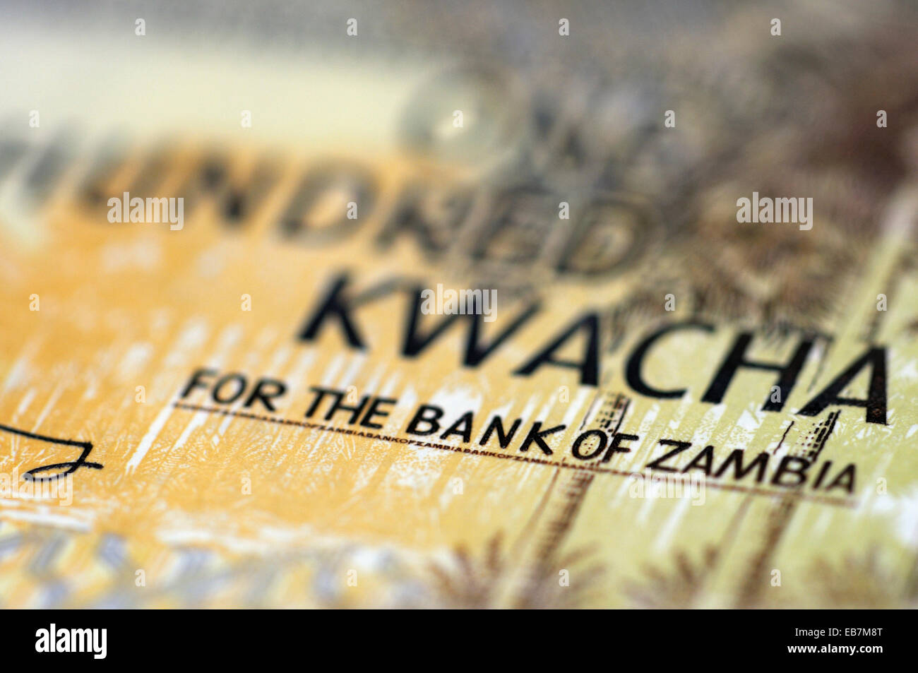 Dettaglio di una banconota dello Zambia che mostra la Banca dello Zambia Foto Stock