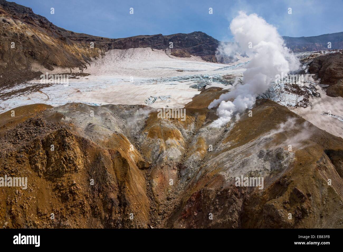 Penisola di Kamchatka - vulcano Mutnovsky - - Mutnovski - Estate - Sulphu - Zolfo - fumarole - Agosto 2014 Foto Stock
