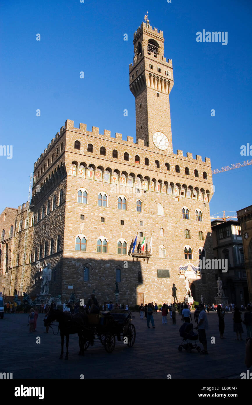 Palazzo Vecchio e Piazza della Signoria, Firenze, Toscana, Italia Foto Stock