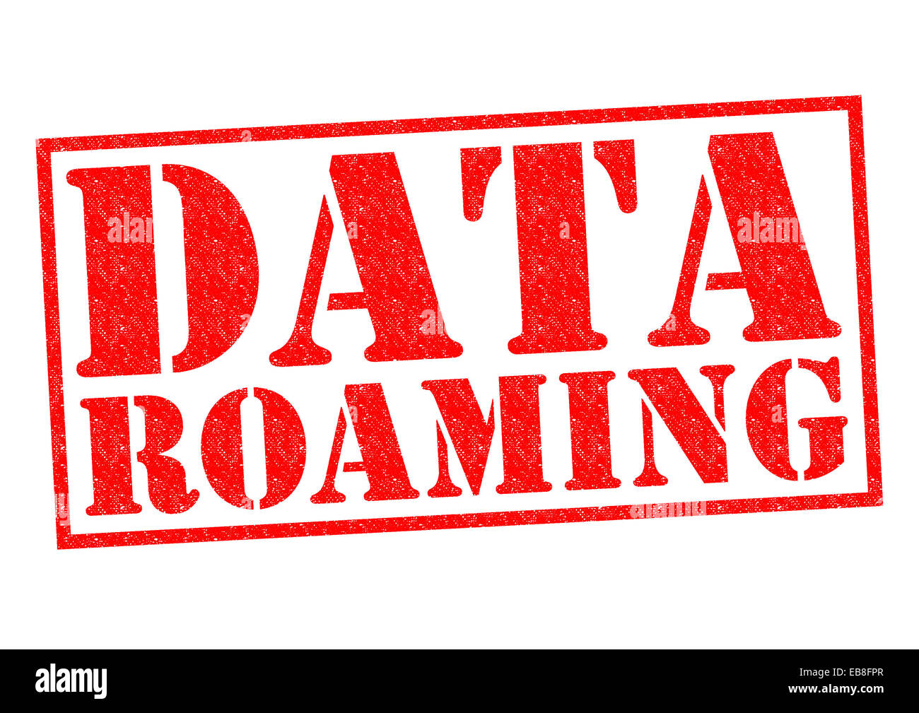 Il Roaming dati rosso timbro di gomma su uno sfondo bianco. Foto Stock