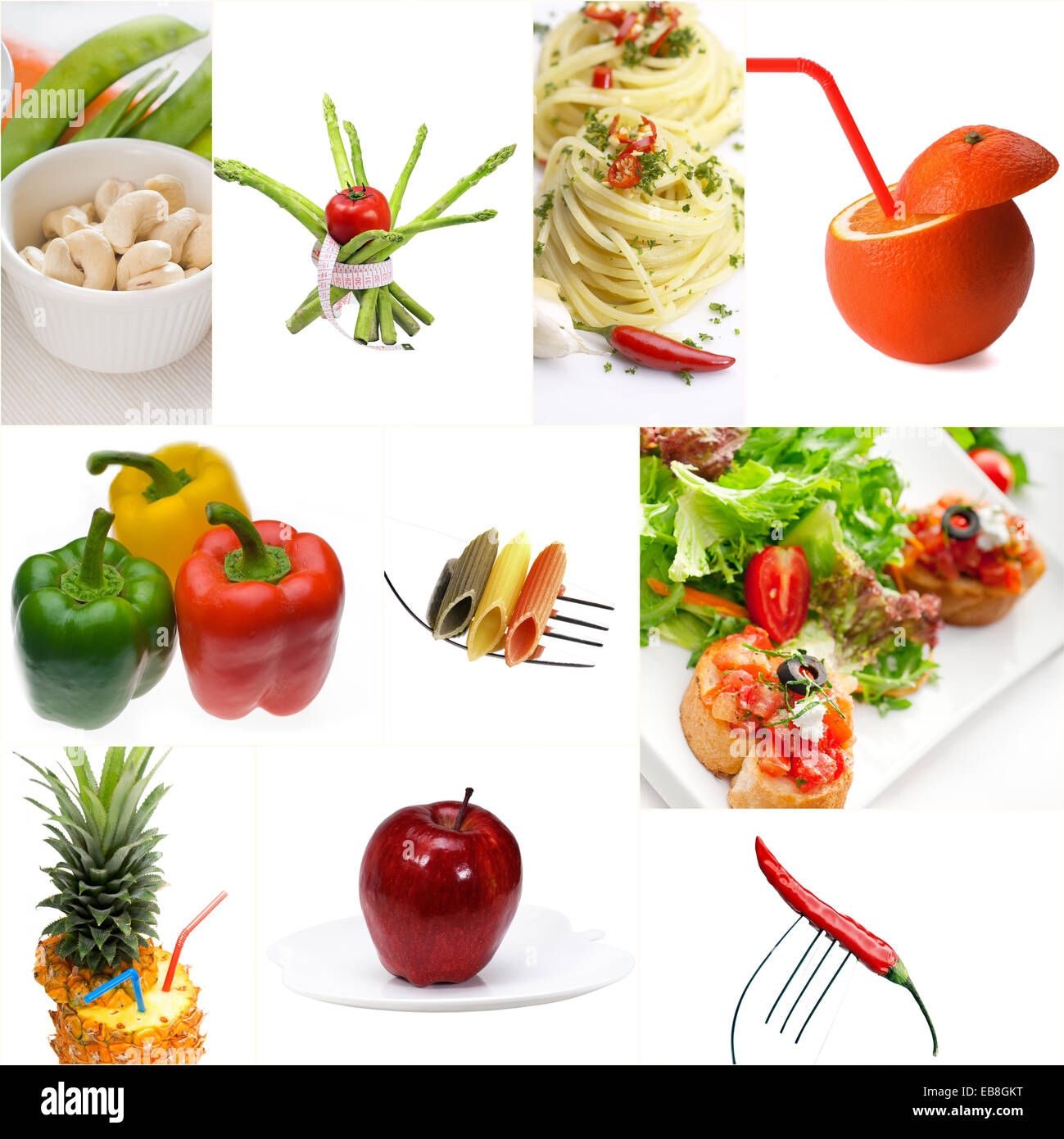 Organica Vegana Vegetariana alimenti dietetici collage luminose umore Foto Stock