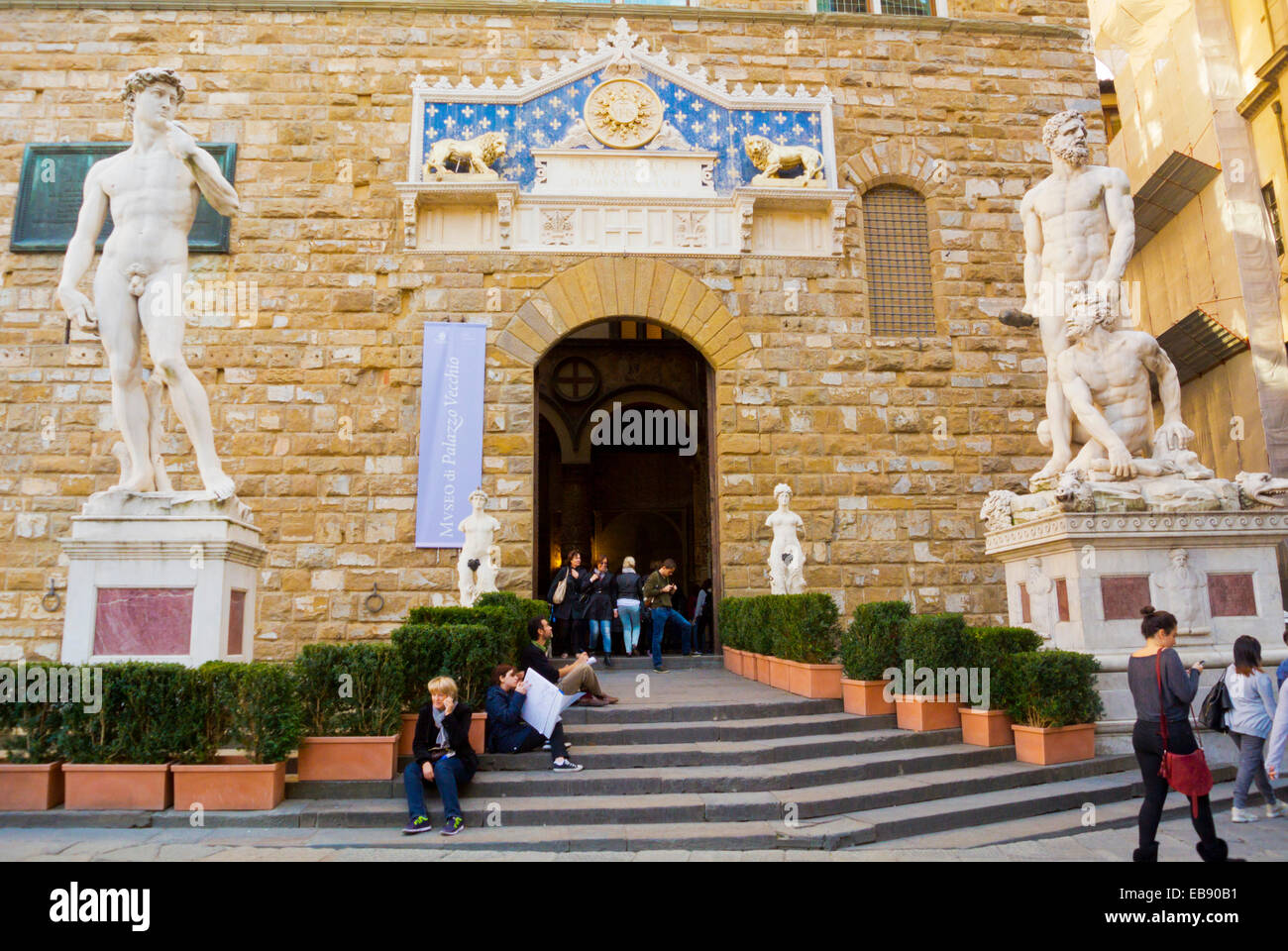 Palazzo Vecchio e Piazza della Signoria, Firenze, Toscana, Italia Foto Stock