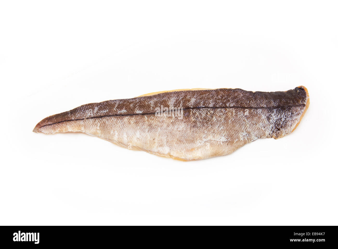 Eglefino affumicato isolato su un bianco di sfondo per studio. Foto Stock