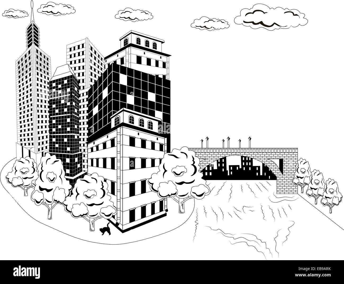 Città sul fiume Foto Stock