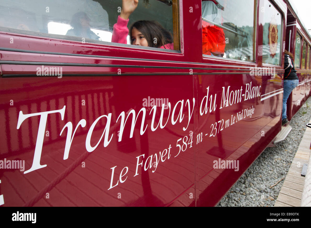 Il Tramway Du Mont Blanc, sul Col de Voza sopra Les Houches in Francia. Foto Stock