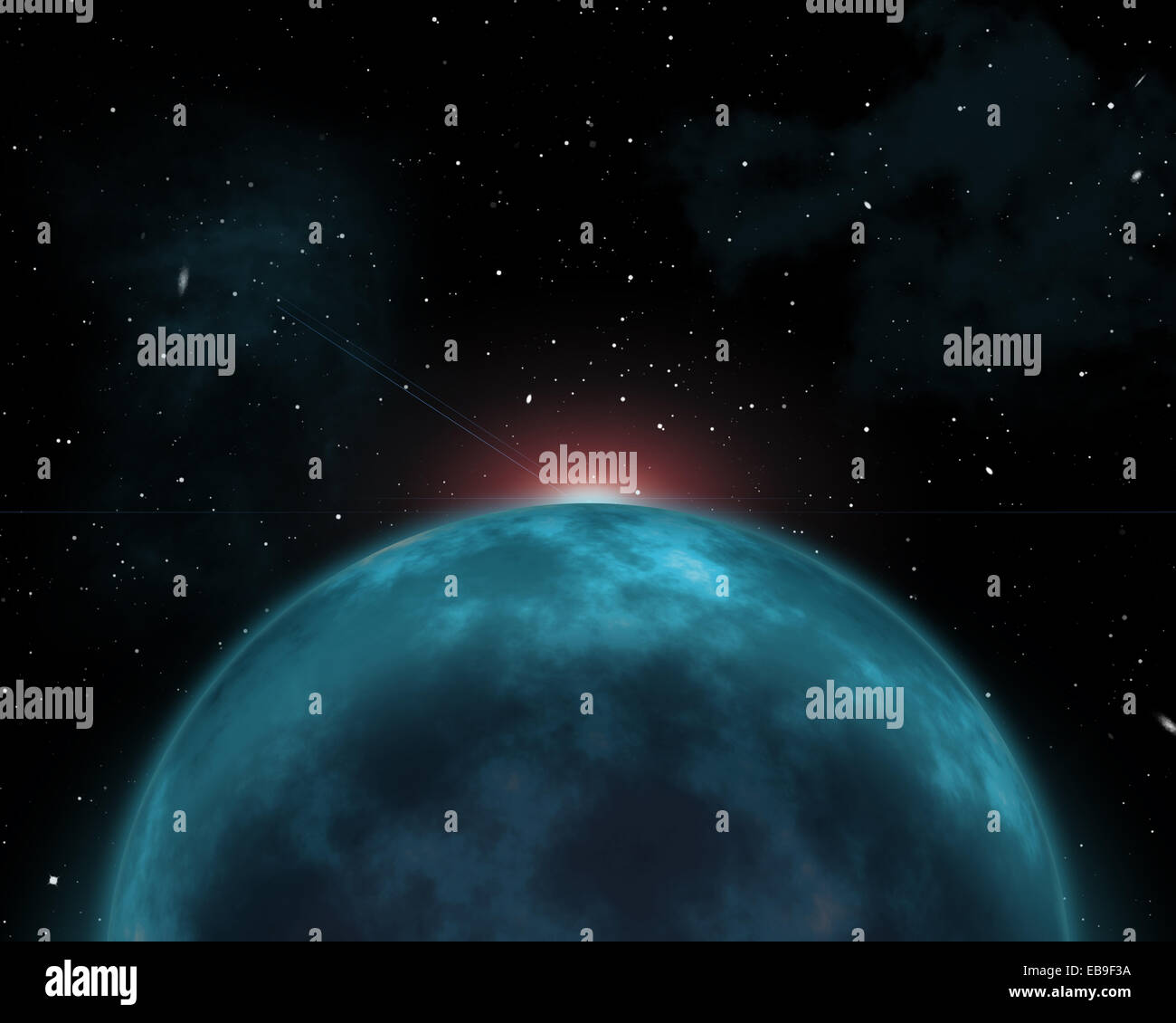 Scena di spazio con il pianeta nel cielo stellato Foto Stock