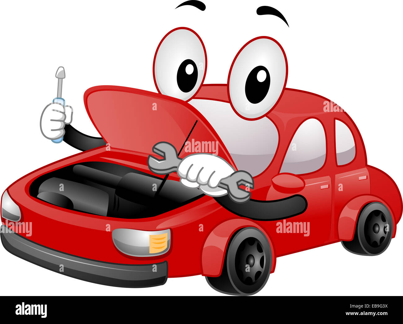 Il Mascot illustrazione di un auto riparazione stessa Foto Stock