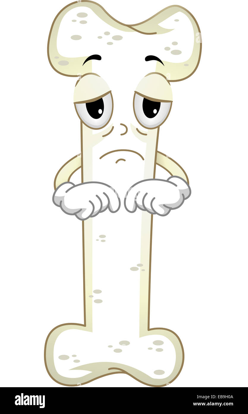 Il Mascot illustrazione con un triste usurati osso Foto Stock