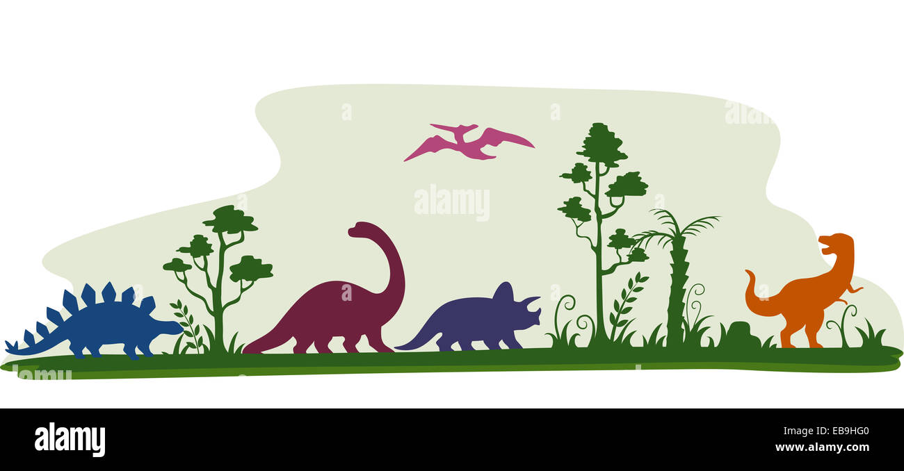 Illustrazione di confine con le sagome di dinosauro Foto Stock