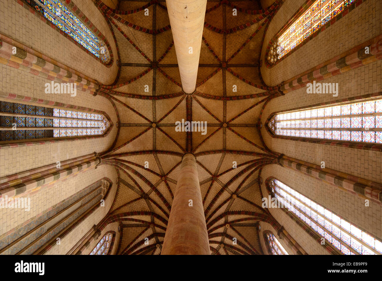 Gotico nervata o soffitto romanico della Chiesa dei Giacobini, Giacobini Chiesa o convento (1230) Toulouse Francia Foto Stock