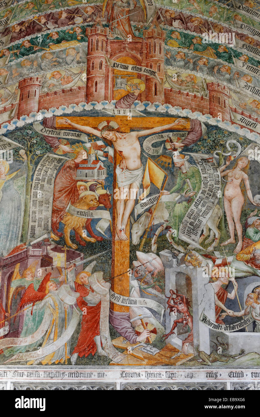 Lebendes Kreuz affreschi, 1470 - 1475, da Thomas von Villach, nella chiesa parrocchiale di San Andreas, Thörl-Maglern Foto Stock
