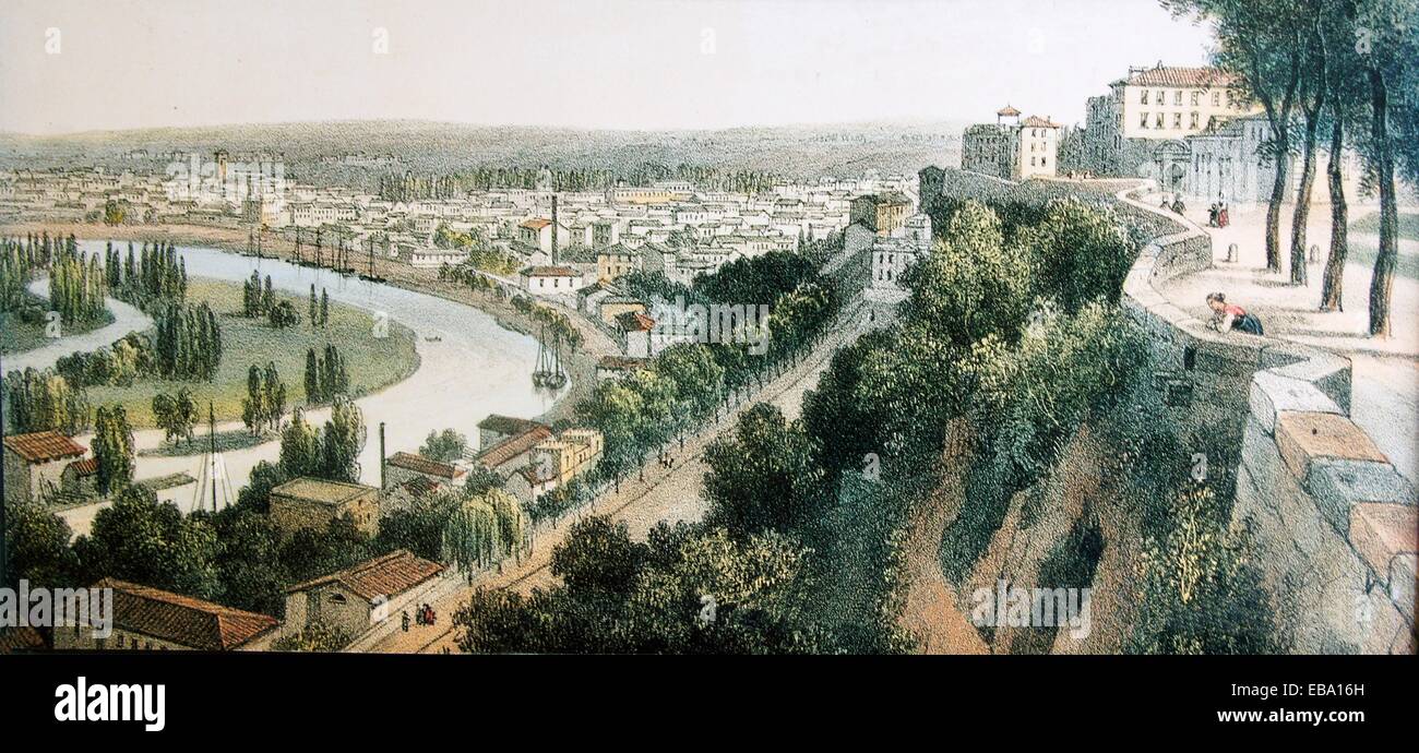 Angoulême, L'Houmeau (litografia, c. 1860), Charente-Maritime, Poitou-Charentes, Francia Foto Stock