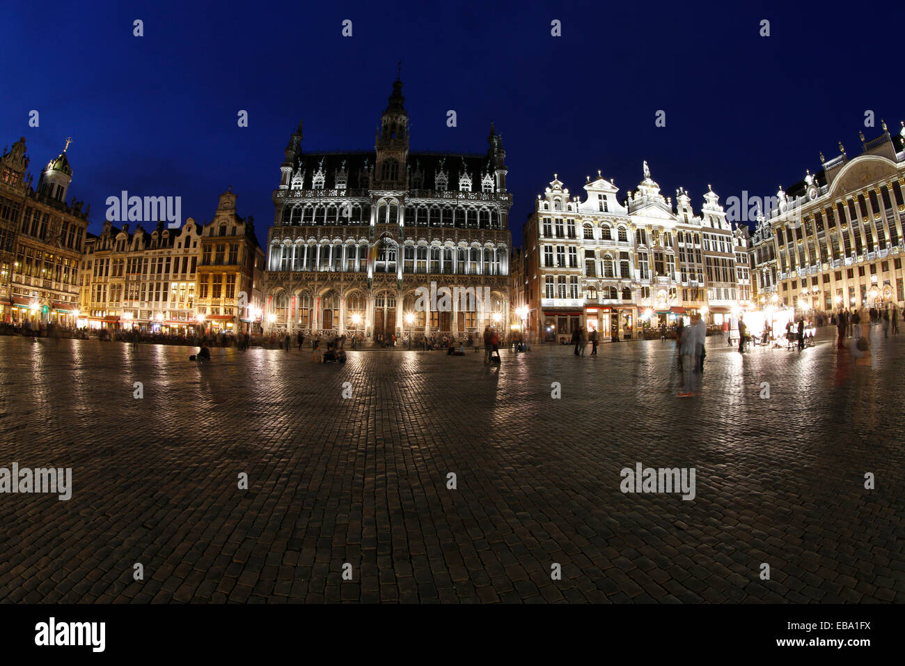 La Grand Place con Maison du Roi, di notte, Bruxelles, la regione di Bruxelles, Belgio Foto Stock