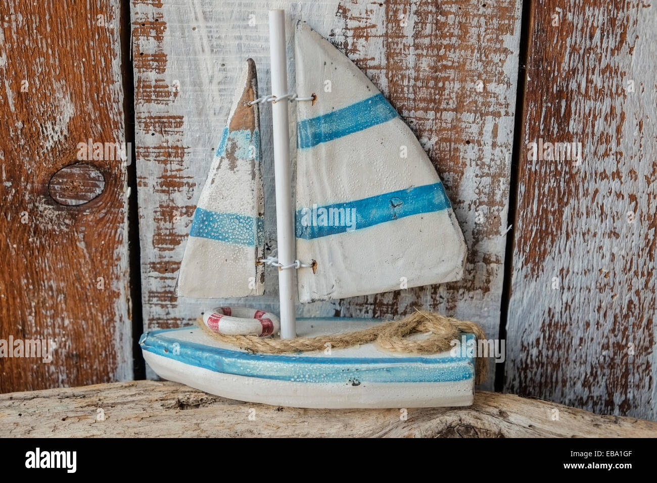 Barca a vela modello in legno, Maasholm, Schleswig-Holstein, Germania Foto Stock