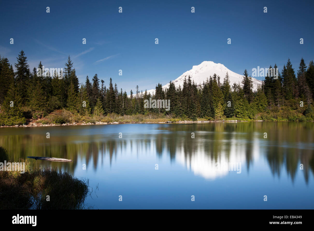 Mirror lake con del monte Cofano, governo camp, Oregon, Stati Uniti Foto Stock