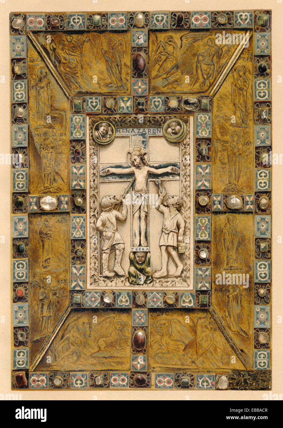 Il coperchio anteriore del Codex Aureus di Echternach, Codex aureus Epternacensis, un undicesimo secolo illuminato Libro del Vangelo, der Einb Foto Stock