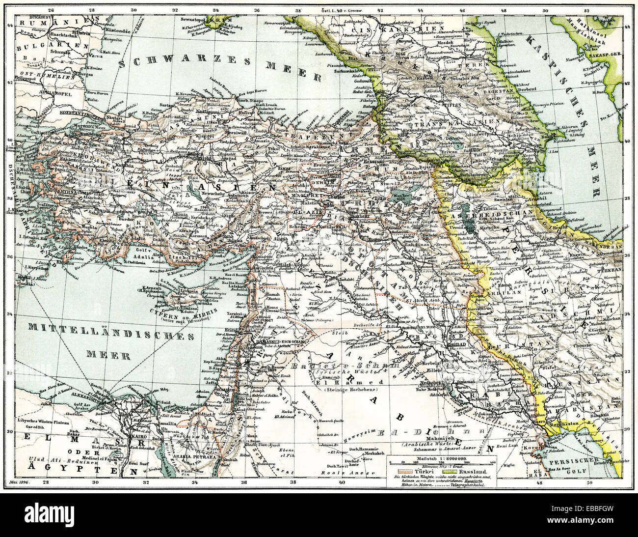 Mappa storica dell'Asia Occidentale, c. 1880, historische Karte von Westasien, ca. 1880 Foto Stock