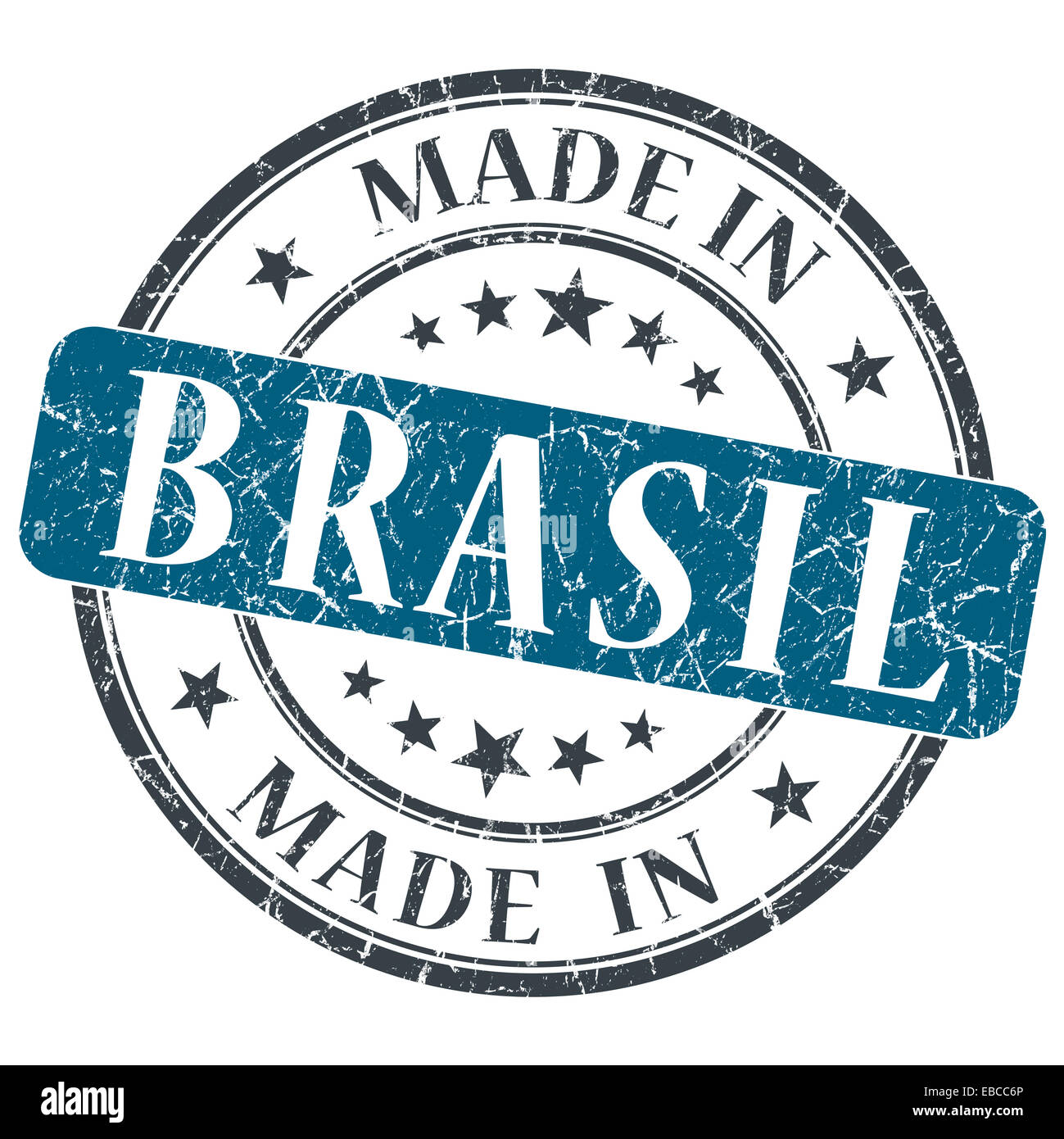 Made in BRASIL blu timbro grunge isolati su sfondo bianco Foto Stock