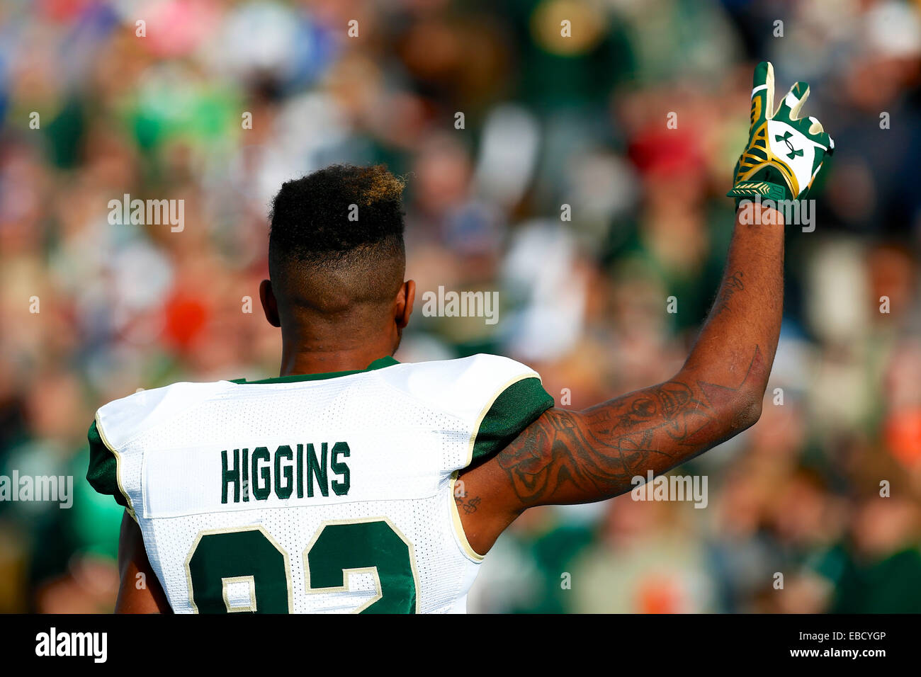 Colorado Springs, Colorado, Stati Uniti d'America. 28 Nov, 2014. Colorado State Rams wide receiver RASHARD HIGGINS (82) prima della partita contro la forza aerea falchi al Falcon Stadium in Colorado Springs, CO. © Isaia Downing/ZUMA filo/Alamy Live News Foto Stock