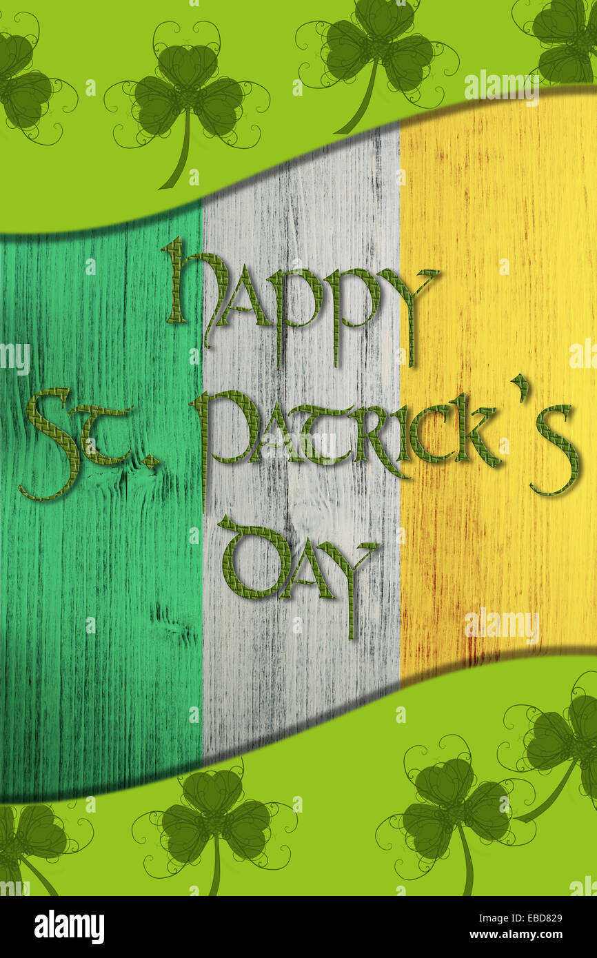 Il verde il giorno di San Patrizio nel biglietto di auguri con il chiodo di garofano, di confine e testo Foto Stock