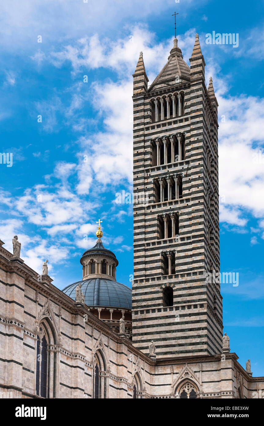 Close-up di tower presso il Duomo di Siena e Provincia di Siena, Siena, Toscana, Italia Foto Stock