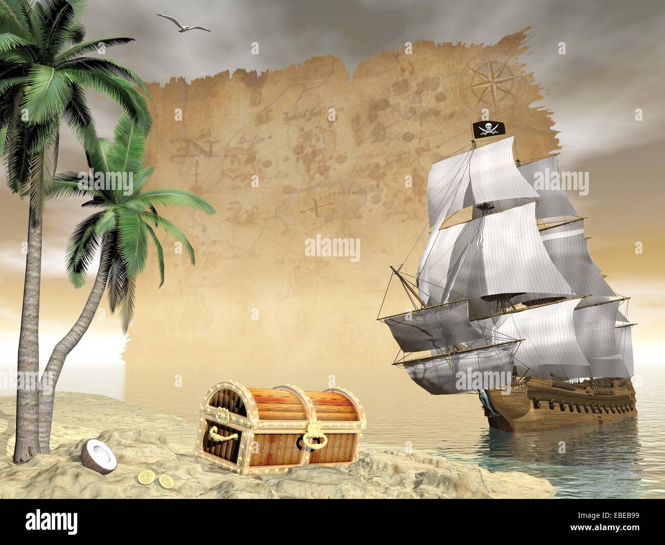 Pirate treasure map island on immagini e fotografie stock ad alta