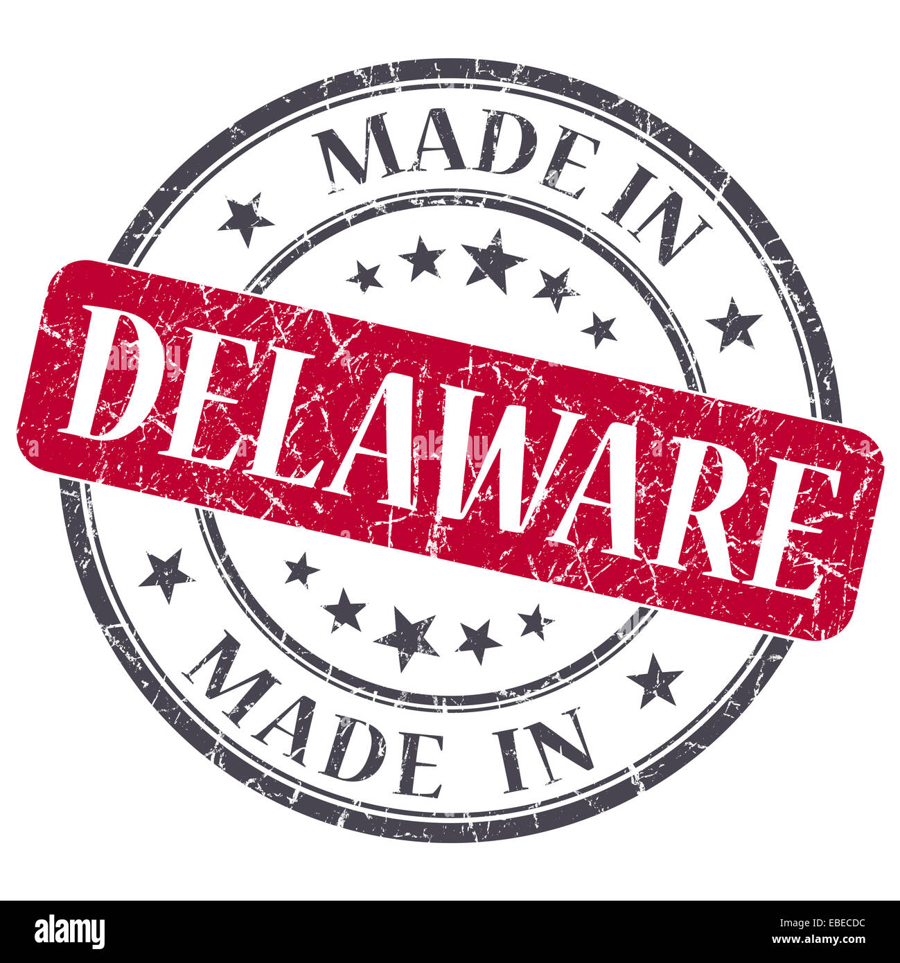 Realizzati in Delaware rotondo rosso grunge francobollo isolato Foto Stock