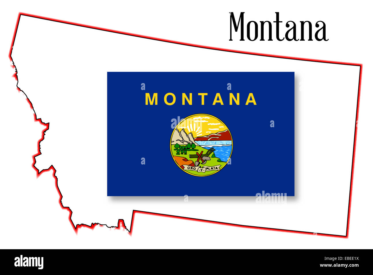 Profilo di stato del Montana isolata con bandiera inset Foto Stock