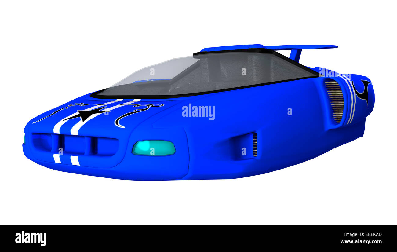 3D render digitale di un futuristico blu car isolati su sfondo bianco Foto Stock