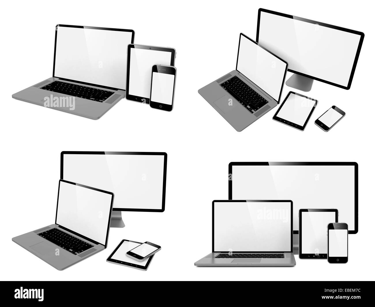 Computer, laptop, tablet e telefono. Set di periferiche di computer. Foto Stock